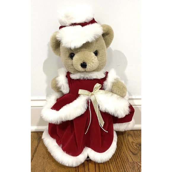 Dan Dee Collectors Choice Christmas Teddy Bear With Stand Red White Dress - Picture 1 of 8